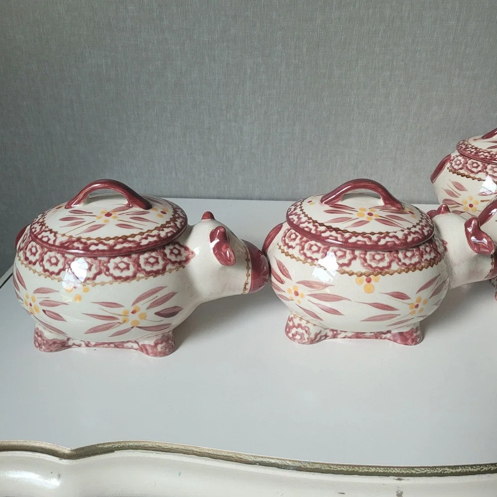 HTF Temp-tations Old World Cow Ramekins Set- 4 Rare Retired Ceramic Baking Cups